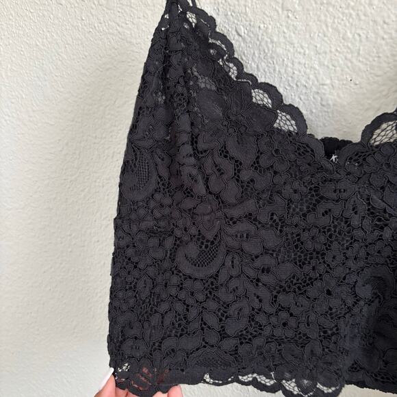 Express Black Full Lace Spaghetti Strap Crop Top Women's Size Medium - Picture 3 of 7
